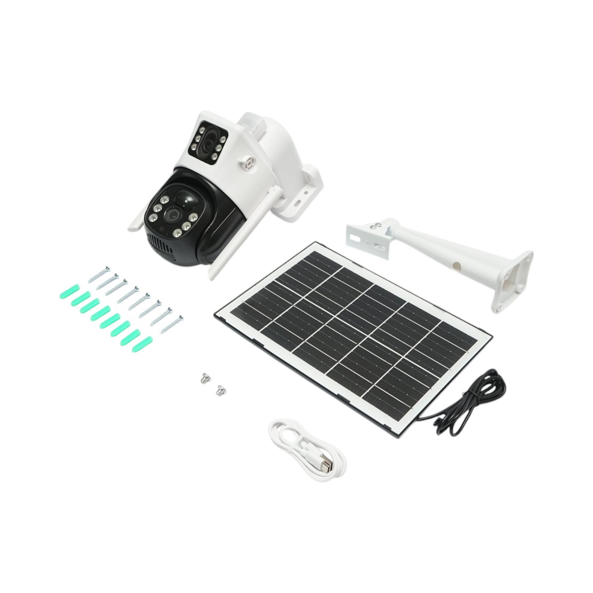 Camera supraveghere lentila duala 2x2MP, WIFI rotativa cu panou solar 7W, PTZ, 1080P, senzor miscare, night vision, aplicatie V380 Pro